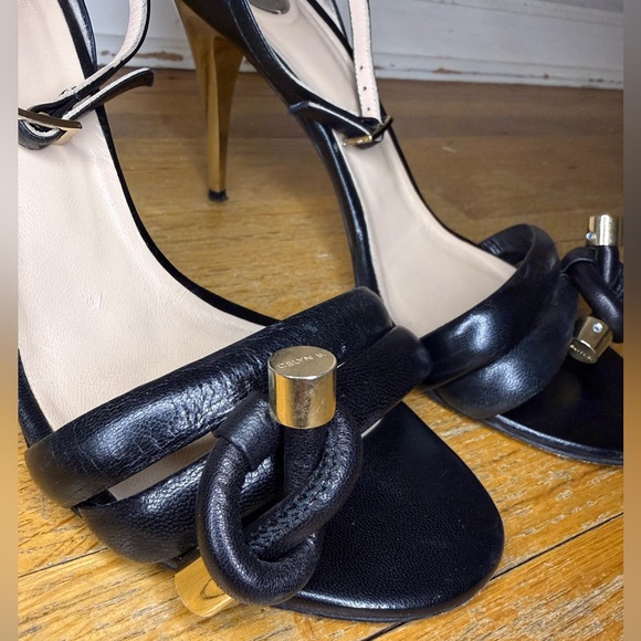 elisabetta franchi Shoes - Celyn b. by Elisabetta Franchi Black Leather Gold Heel Sandals 39 Italy